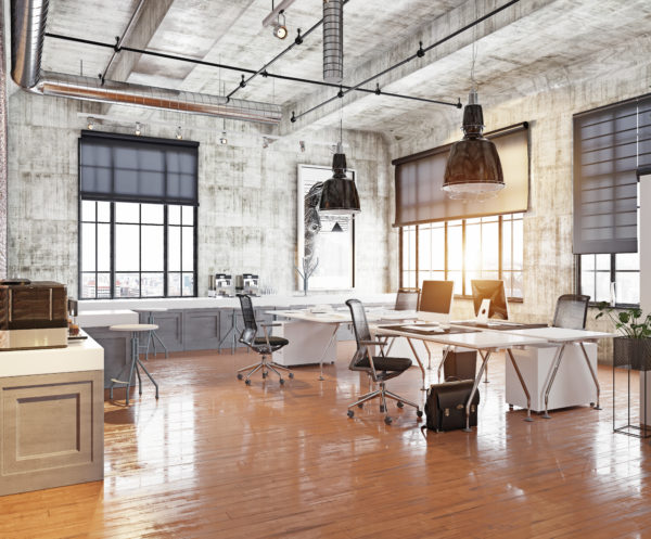 modern coworking loft office . 3d rendering concept